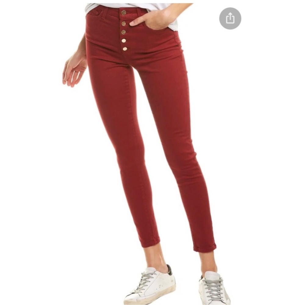 Joes Jeans Charlie High Rise Skinny Ankle Jeans Button Fly Denim 24 Cinnabar Red